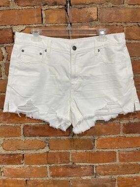 NWT aerie White Distressed Cutoff Denim Shorts with elastic back | Size L
